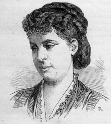 1856年から1884年までコメディ・フランセーズのメンバーであったフランスのコメディアン、エディル・リケルの肖像。1879年8月16日付の "Le Monde Illustré "1168号に掲載されたエングレーヴィング。