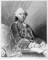 フランスの政治家、ショワズール公エティエンヌ・フランソワ（1719～1785）の肖像-ラヴァレの『フランス史』に掲載、エングレービング、SD。