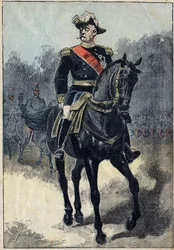 フランスの将軍、フェリックス・グスタフ（Felix-Gustave）・ソーシエル（1828-1905）の肖像。1月16日付「ル・ペレラン」に掲載されたイラスト