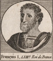 フランス王フランソワ1世（1494 - 1547）の肖像 - フランソワ1世、フランス王 - シャルル・コンスタント・ル・テリエによる「フランス史に関する教本」1821年の刻印