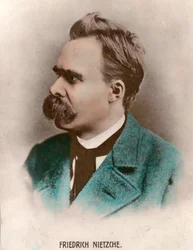 ドイツの哲学者、フリードリヒ・ニーチェ（1844 - 1900）の肖像。19世紀のエングレーヴィング。個人蔵。