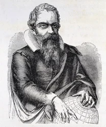 Galileo Galilei dit Galileo (1564 - 1642).の肖像、19世紀のエングレーヴィング。