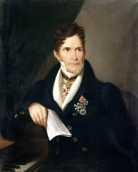 ガスパーレ・スポンティーニの肖像。イタリアの作曲家（1774〜1851）。19世紀の無名の絵画。ミラノの近代美術館。