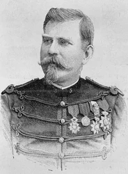 ジョセフ・ジョッフル将軍（1852-1931）の肖像。H.Martinの「Histoire de France」に掲載された19世紀末のエングレーヴィング。