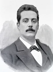 イタリアの作曲家、ジャコモ・プッチーニ（1858-1924）の肖像、19世紀のエングレービング。