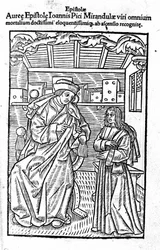 ジョヴァンニ・ピコ・デラ・ミランドラ（ジャン・ピック・ド・ラ・ミランドラ）の肖像。Epistole auree "のタイトルページ。