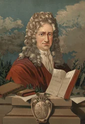 Gottfried Wilhelm Leibniz (1646 - 1716)の肖像（Louis Figuierの "La Ciencia y sus Hombres "より）。バルセロナ 1881年