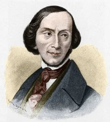 デンマークの作家、ハンス・クリスチャン・アンデルセン（1805-1875）の肖像。