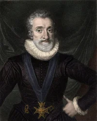聖霊勲章の首飾りをつけたフランス王アンリ4世（1553-1610）の肖像 - Henry IV (Henry of Navarre or Bourbon) (1553-1610), with the insignia of the Order of the Holy Spirit - engravin