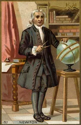 イギリスの数学者、物理学者、天文学者であるアイザック・ニュートン（1642-1727）の肖像。