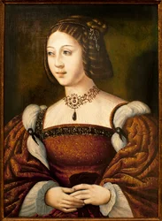 イザベラ・オブ・ポルトガル（1503-1539）の肖像 - 無名の巨匠の絵画 sd1526年頃 木に油彩 40×29cm 16世紀中頃（イザベラ・オブ・ポルトガルの肖像、無名の巨匠による、パネルに油彩、16世紀中頃） - アン美術館