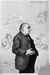 ジャン・マルタン・シャルコー（1825-1893）の肖像とヒステリー患者を描いたドローイング
