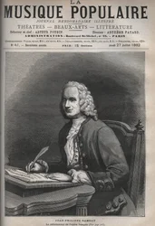 Jean Philippe Rameau (1683-1764) の肖像 - フランスの作曲家Jean-Philippe (Jean Philippe) Rameau (1683-1764)の肖像 - 輝かしい週刊新聞 "La musique populaire "のエングレーヴィング - 1882年