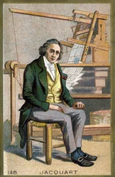 織機を発明したフランスの機械工、ジョセフ・マリー・ジャカール（1752-1834）の肖像。19世紀末のクロモリトグラフ。