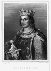 フィリップ・ザ・ハーディとして知られるフランス王フィリップ3世（1245年〜1285年）の肖像（カペー朝）。フランス王フィリップ3世。フィリップ3世・ザ・ボールド（1245-1285） - ラヴァレ著「フランス史」に掲載、エングレーヴィング、sd.