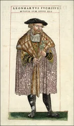 Leonhart Fuchsの肖像：植物学者-ドイツ人医師（1501 - 1566）-Leonhart Fuchsの「De Historia Stirpium commentarii badges,...」の中で。
