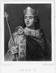 フランス王ルイ5世（967～987年）の肖像-ラヴァレの『フランス史』に掲載されている彫刻、SD。