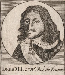 フランス王ルイ13世（1601-1643）の肖像 - 1610年から1643年までフランス王であったルイ13世 - シャルル・コンスタン・ル・テリエの「フランス史に関する教本」からの版画 1821年