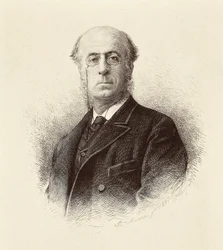 スペインの政治家Manuel SILVELA Y LA VIELLEUZE (1830-1892)の肖像。マドリード国立図書館のエングレーヴィング。