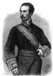 スペイン国王マリー・フェルディナン・フランソワ・オブ・アシジ・ド・ブルボン（1822-1902）の肖像。"The Illustrious Universe "に掲載されたエングレーヴィング