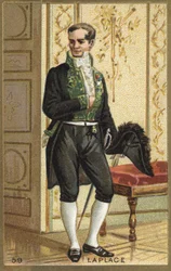 フランスの天文学者、数学者、物理学者であるピエール・シモン・ド・ラプラス侯爵（1749-1827）の肖像。19世紀のクロモリトグラフ。