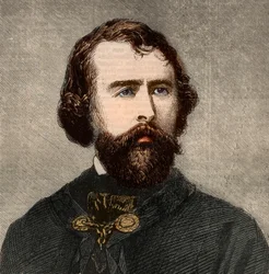 アメリカの作家、ナサニエル・パーカー・ウィリス（1806-1867）の肖像。1858年1月23日の「The illustrated London News」に掲載された版画。