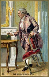 Pierre Augustin Caron de Beaumarchais (1732 - 1799) フランスの作家・劇作家の肖像。19世紀のクロモリトグラフ。