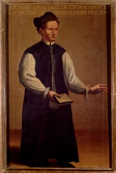 イタリア音楽の理論家、ピエトロ・アーロン（アーロン）（1489-1545）の肖像 匿名の絵画。16世紀ボローニャ、Civico museo Bibliografico