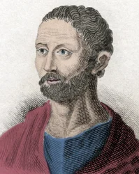 ポシドニオスの肖像 ギリシアの哲学者ストア派（紀元前135～51年）（Poseidonios, Poseidonios, Posidonios of Apamee, Posidonios of Rhodes, Posidonius (in Latin), Posidonius of Apamee, Posidonius of Rhodes.19世紀のエングレーヴィング。