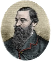 サミュエル・ベイカー卿（1821-1893）の肖像（「Picturesque Histoire des grands voyages au nineteenth century」より）。1877