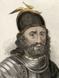 スコットランドの騎士、サー・ウィリアム・ウォレス（ブレイブハート）（1270-1305年頃）の肖像。19世紀の版画。
