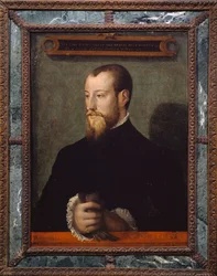 Theodore Beza または Theodore de Beze (1519-1605) の 24 歳の肖像画、フランスの神学者、匿名の画家による絵画