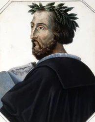 イタリアの詩人、トルカート・タッソ（1544-1595）の肖像。19世紀初頭のエングレーヴィング。