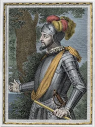 ヴァスコ・ヌニェス・デ・バルボア（スペインの征服者、1475-1517）の肖像 - エングレーヴィング 19世紀