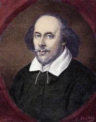 イギリスの劇作家、ウィリアム・シェイクスピア（1564-1616）の肖像。