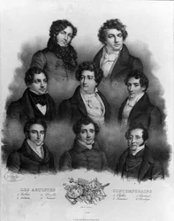 さまざまなオペラ歌手の肖像：1 ジョヴァンニ・バッティスタ・ルビーニ（1794-1854）2 ルイジ・ラブラッシュ（1794-1858）3 ドメニコ・ドンゼッリ（1790-1873）4 アドルフ・ヌリット（1802-1839）5 ショブレ、6 ニコラ・プロヴァスール（ル・ヴァスール）（1791-1871）7 ルイ・アントワーヌ・ポンシャール