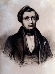 イギリスの作曲家アドルフ・アダム（1803-1856）の肖像 エングレーヴィング。19世紀 ボローニャ、シビコ・ビブリオグラフィコ博物館