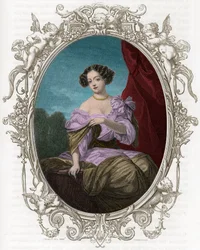 ルイ14世に愛されたフォンタンジェ（1661-1681）による公爵夫人（マドモアゼル）の肖像 - 1862年、最初の作家による「世界の女王たち」に掲載されたエングレーヴィング - J G D ARMENGAUDの指揮のもとに出版された。