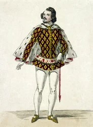 フランスのテノール歌手ジルベール＝ルイ・デュプレ（1806 - 1896）がパリでドニゼッティの「ラ・フェイバリット」の第3幕でフェルナンド役を演じたときの肖像。1838.