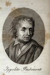 イタリアの詩人イポリット・ピンデモンテ（1753-1828）の肖像、詩人の友人でイタリアの劇作家ウーゴ・フォスコロ（1778-1827）の肖像 19世紀のエングレーヴィング