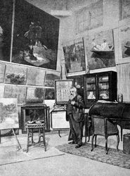 画家クロード・モネ（1840〜1926）のアトリエでの肖像。