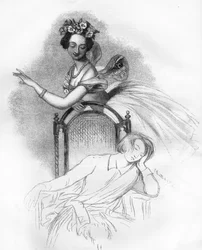 Marie Taglioni（1804-1884）はフランスのロマン派バレリーナで、Charles Louis Didelot作の「Zephire et Flore」でシルフィード役を演じています。"Le Monde Illustré "に掲載された図版