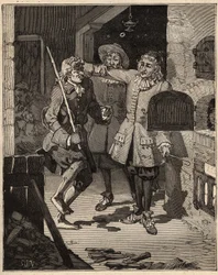 陶器：パイプ・アース（ファイン・ファイアンス）。イギリス人ジョン・アストベリー（1688-1743）は、ジョン・フィリップとデビッド・エラーズ兄弟の家を訪れ、彼らから新しい白いファイアンスの秘密を盗み出しました。Aによる「Les arts et metiers illustres」に掲載された1885年のエングレービング