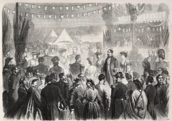 1861年7月21日、ヴィシーの擲弾兵キャンプでナポレオン3世（1808-1873）が即興で行ったクアドリル・ドヌール - Engraving In "Le Monde Illustré"