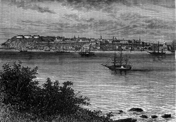 カナダのケベック市、セント・ローレンス（St.Lawrence）の右岸から。"Le Journal de la jeunesse "に掲載されたエングレーヴィング