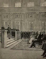 イタリア、ミラノのIstituto dei ciechiでのコンサートに出席するサヴォイ家のマルゲリータ王妃（1851年-1926年）。