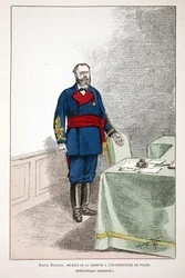 ラウル・リゴー（1846-1871）は、コミューンの代表として旧警察官を務めた人物。ルイ・ルピーヌ（1846-1933）の後援で出版された本「平和の戦士たちの歴史」の挿絵用。