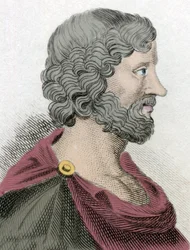 キュレネのアリスティッペ（紀元前435～356年）ギリシャの哲学者でソクラテスの弟子を表現 19世紀のエングレーヴィング。