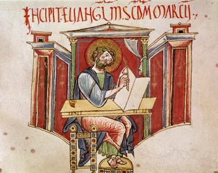 伝道者サン・マルコの肖像 ベネディクト会修道士の写本「Liber evangeliarum」からのミニチュア 11～12世紀 ローマ・ヴァリチェリアーナ図書館蔵