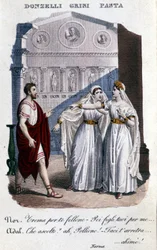 ヴィンチェンツォ・ベリーニ（1801 - 1835）の「ラ・ノルマ」の最初の表現の通訳の表現：左からドメニコ・ドンゼッリ（ポリオーネ）、ジュディッタ・グリジ（アダルギーサ）、ジュディッタ・パスタ（ノルマ）。1833.